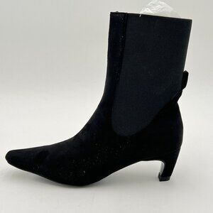 Milooey shoes Black Square Toe Ankle Boots Comfy Kitten Low Heel Sock Short Boot